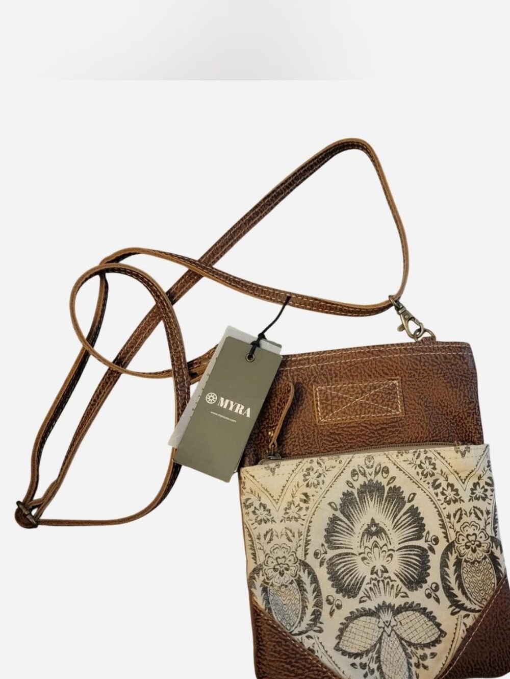 Myra Bag Brown and Cream Floral Leather Crossbody
